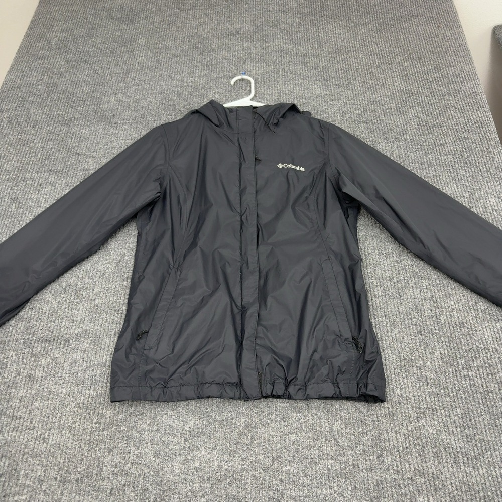 Columbia Jacket Womens M Black Nylon Omni-Tech Hooded Rain Windbreaker Gorpcore